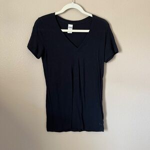 PINK Black V Neck Short Sleeve Tee Shirt